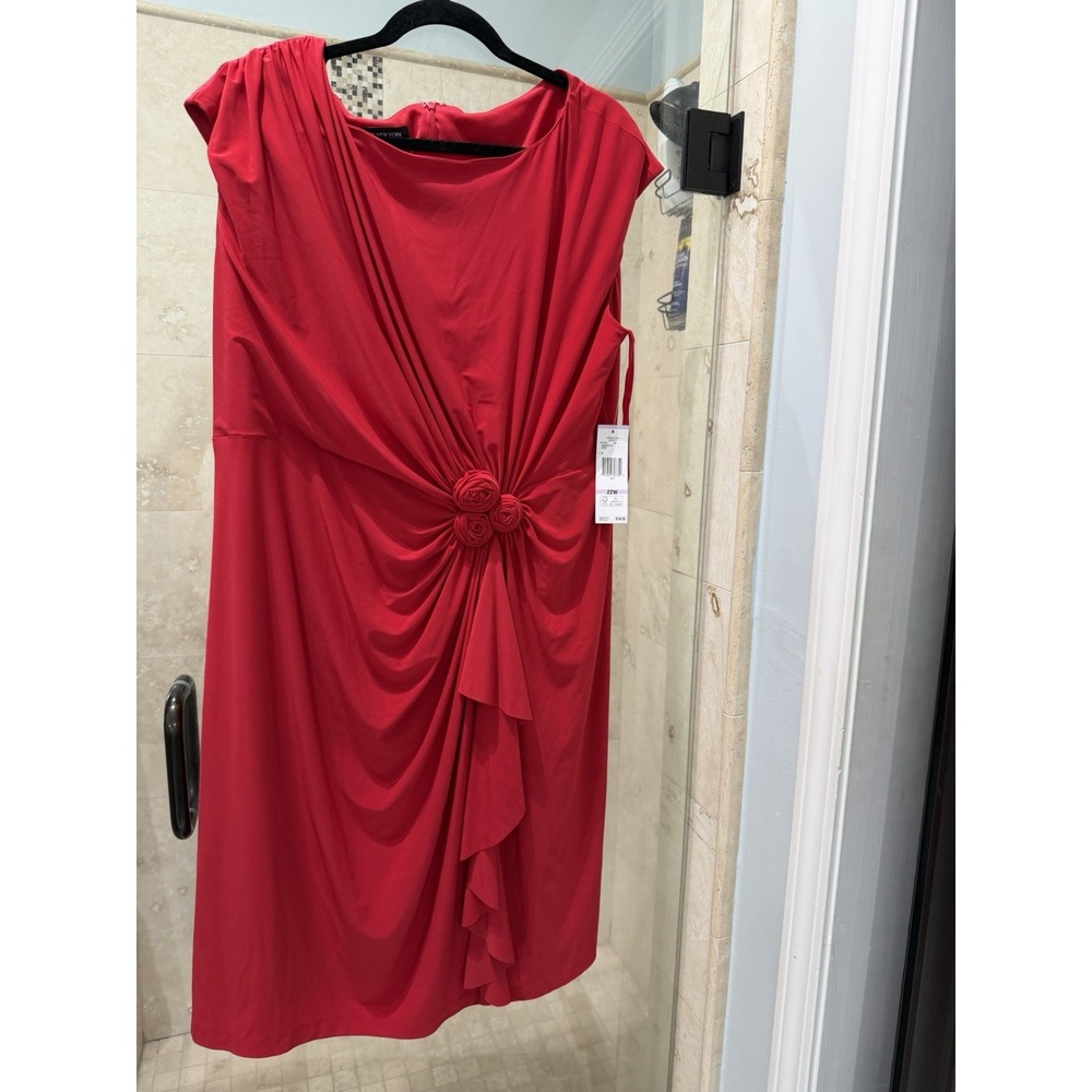 Jones New York Womens Ruched Jersey Sheath Dress 22W Red NWT